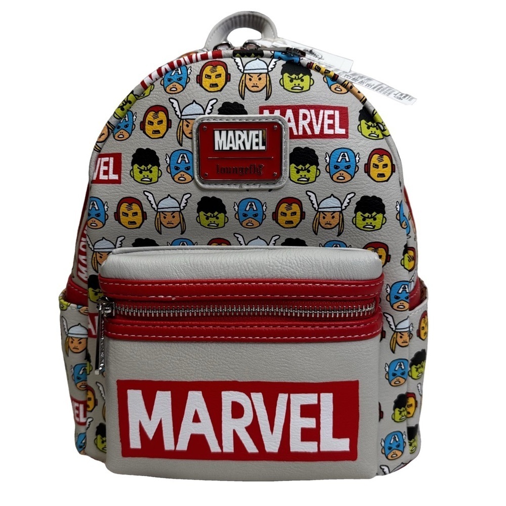 Loungefly Disney Parks Marvel Backpack 2024 Red and Gray Chibi Design Logo NWT